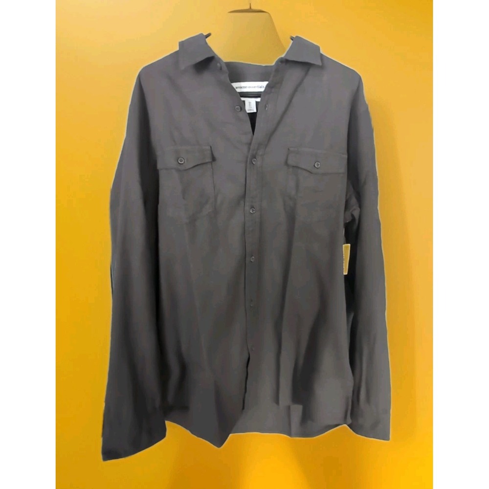 NWT Amazon Essentials Regular Fit Long Sleeve Button Down Shirt Grey Size L